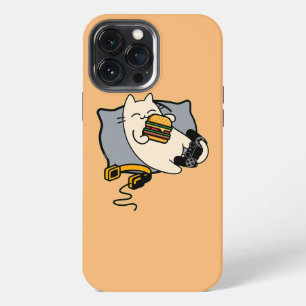Etui iPhone 13 Pro Max Chat de joueur heureux mangeant un hamburger charg