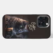 Etui iPhone 13 Pro Max Chat noir et café (Verso Horizontal)