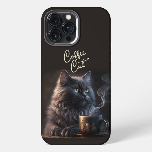 Etui iPhone 13 Pro Max Chat noir et café (Verso)