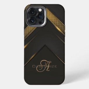 Etui iPhone 13 Pro Max Chevron noir et or élégant avec monogramme 