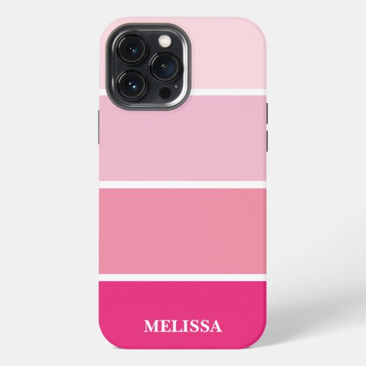 Etui iPhone 13 Pro Max Chic moderne rose rayures Nom blanc (Verso)