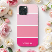 Etui iPhone 13 Pro Max Chic moderne rose rayures Nom blanc