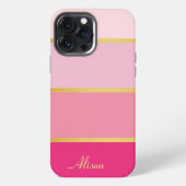 Etui iPhone 13 Pro Max Chic moderne rose rayures or Nom (Verso)