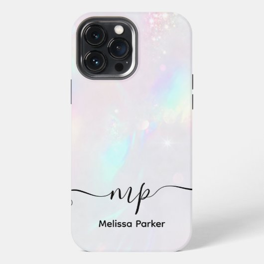 Etui iPhone 13 Pro Max Chic Monogramme Iridescent Holographique (Verso)