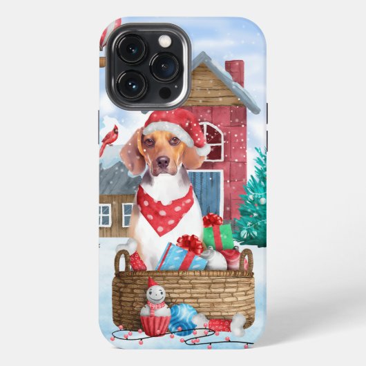 Etui iPhone 13 Pro Max Chien Beagle dans la maison de Noël enneigée (Verso)