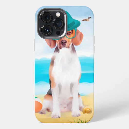 Etui iPhone 13 Pro Max Chien Beagle sur la Plage (Verso)