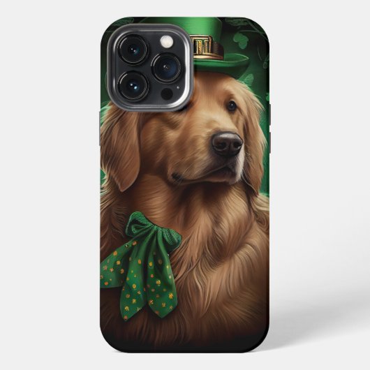 Etui iPhone 13 Pro Max Chien Retriever doré à la Saint-Patrick (Verso)