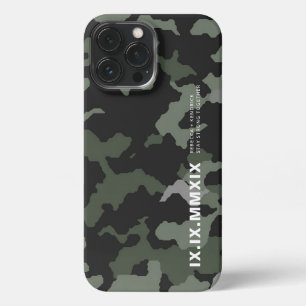 Etui iPhone 13 Pro Max Chiffres Romains Modernes Date d'Anniversaire Camo