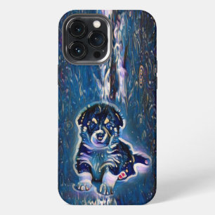 Etui iPhone 13 Pro Max Chiots Akita Américain Nuit Étoilée Bleue