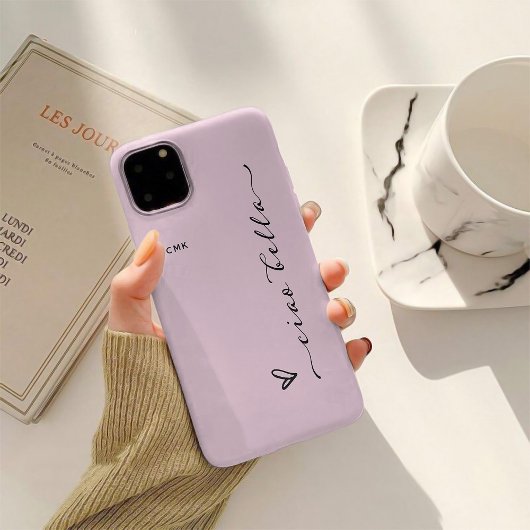 Etui iPhone 13 Pro Max Ciao Bella | Script moderne italien rose avec coeu