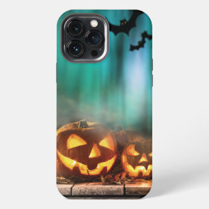 Etui iPhone 13 Pro Max Citrouilles et chauves-souris d'Halloween