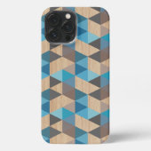 Etui iPhone 13 Pro Max Clair Classique Bleu Gris Bois Polygone Art Motif (Verso)