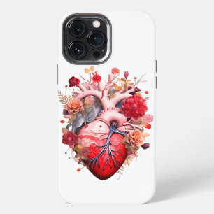 Etui iPhone 13 Pro Max Cœur anatomique avec des fleurs