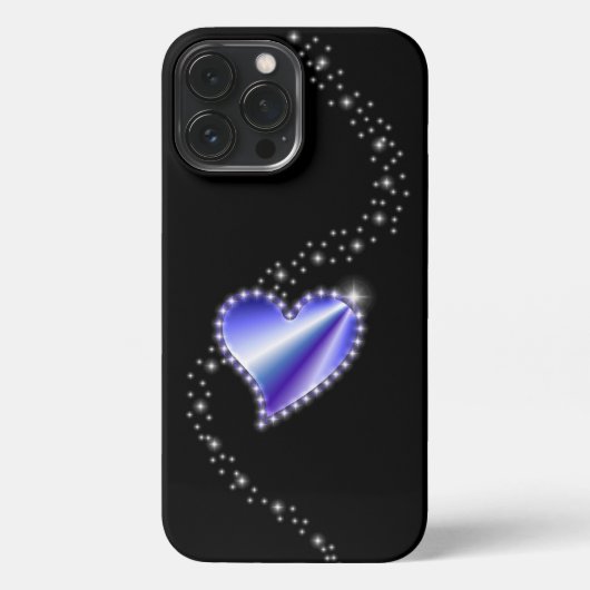 Etui iPhone 13 Pro Max Coeur arc-en-ciel violet avec étoiles sur noir (Verso)