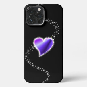 Etui iPhone 13 Pro Max Coeur arc-en-ciel violet avec étoiles sur noir