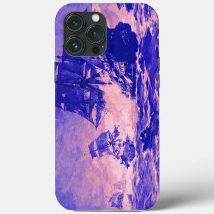 ETUI iPhone 13 PRO MAX COMBAT DE NAVIRE PIRATE EN BLEU ROSE 