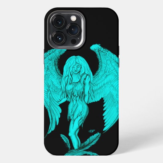 Etui iPhone 13 Pro Max conception d'ange, noir et vert (Verso)