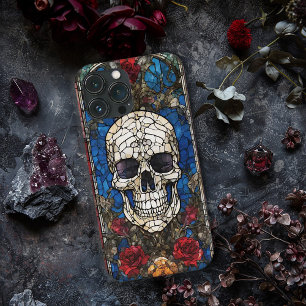 Etui iPhone 13 Pro Max Conception de fenêtre en verre coloré avec crâne g