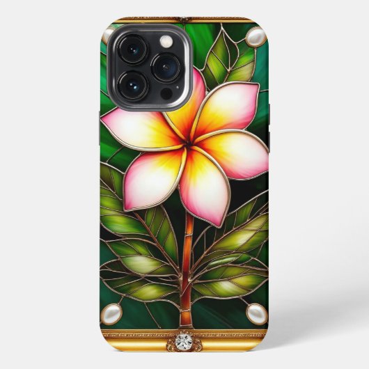 Etui iPhone 13 Pro Max Conception florale dans un cadre doré (Verso)