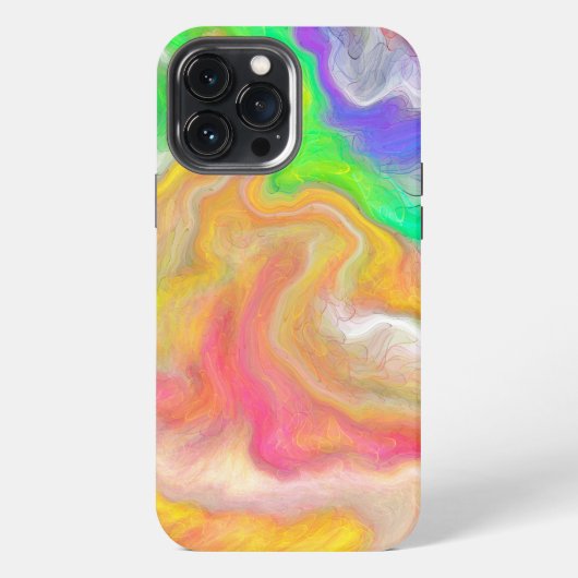 Etui iPhone 13 Pro Max Corail, Bleu, Vert, Rose Abstrait Fluide Art (Verso)