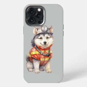 Etui iPhone 13 Pro Max Courageux pompier Sibérien Husky Chien honorant