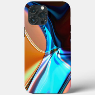 Etui iPhone 13 Pro Max Courbes torsadées en bleu nickelé et orange acryli