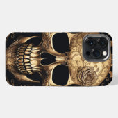 Etui iPhone 13 Pro Max Crâne de Rose d'Or (Verso Horizontal)