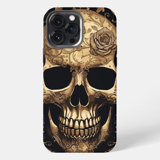Etui iPhone 13 Pro Max Crâne de Rose d'Or (Verso)