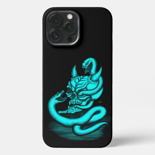 Etui iPhone 13 Pro Max Crâne - Tête diabolique avec serpent (Verso)