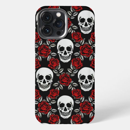 Etui iPhone 13 Pro Max Crânes et roses gothiques (Verso)