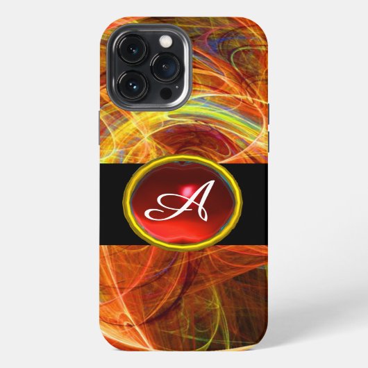 ETUI iPhone 13 PRO MAX CRAZY PHOTON RUBIS ROUGE GEMME MONOGRAMME (Verso)