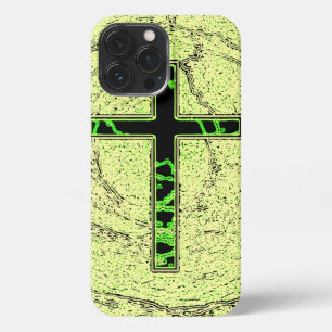 ETUI iPhone 13 PRO MAX CROIX NOIRE ET VERTE AVEC ARRIÈRE - PLAN EN MARBRE