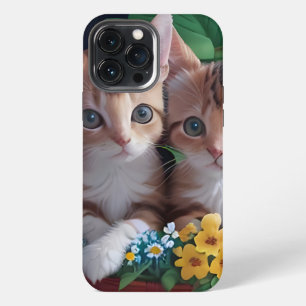 Etui iPhone 13 Pro Max Cuisinement Cute Kittens dans un panier à fleurs