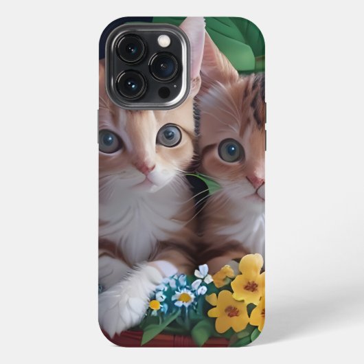 Etui iPhone 13 Pro Max Cuisinement Cute Kittens dans un panier à fleurs (Verso)