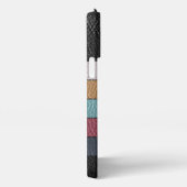 Etui iPhone 13 Pro Max Custom Black Aqua Bleu foncé rose rayures jaunes (Côté droit)