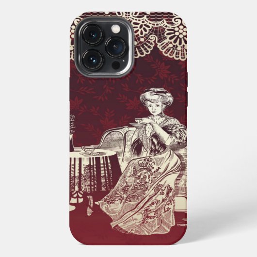 Etui iPhone 13 Pro Max dame boit du thé (Verso)