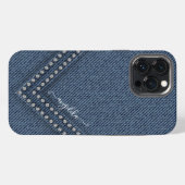 Etui iPhone 13 Pro Max Denim foncé avec strass en forme de V (Verso Horizontal)