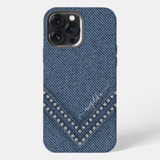 Etui iPhone 13 Pro Max Denim foncé avec strass en forme de V (Verso)