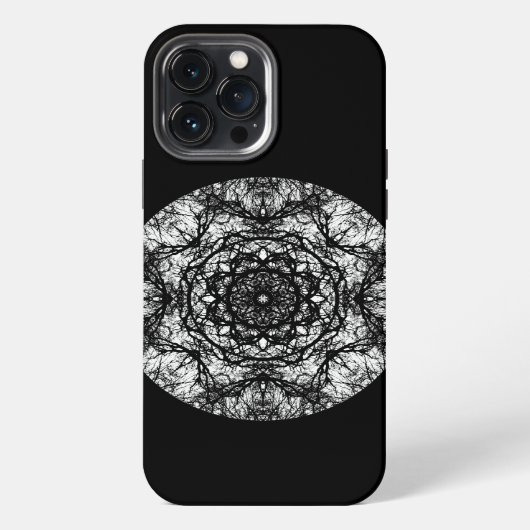 Etui iPhone 13 Pro Max Dessin rond élégant sur fond noir. (Verso)
