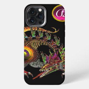 ETUI iPhone 13 PRO MAX DRAGO,FANTASY DRAGON,PINK PURPLE GEMSTONE MONOGRAM