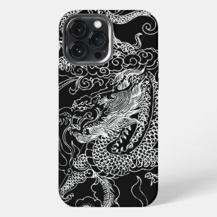 Etui iPhone 13 Pro Max Dragon noir et blanc