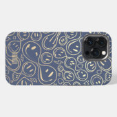 Etui iPhone 13 Pro Max Dusty Blue Gold Smile Sourire Visage Motif moderne (Verso Horizontal)