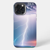 Etui iPhone 13 Pro Max Éclair sur Monogramme d'eau (Verso)
