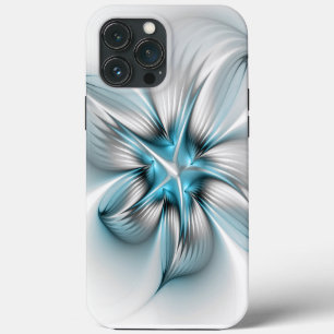 Etui iPhone 13 Pro Max Élégance florale Art fractal abstrait moderne bleu