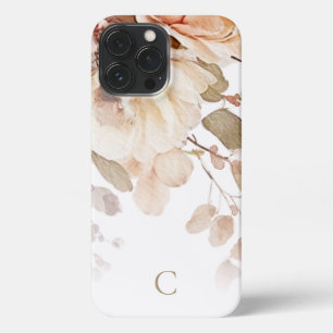 Etui iPhone 13 Pro Max Élégant monogramme floral aquarelle