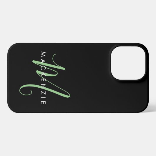 Etui iPhone 13 Pro Max Élégant Monogramme moderne noir vert Script (Verso Horizontal)