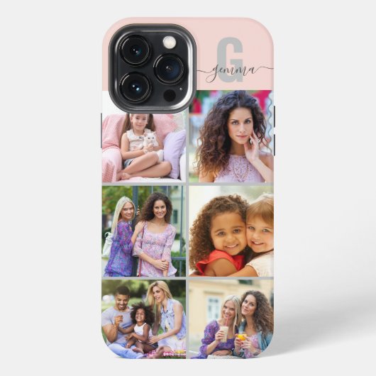 Etui iPhone 13 Pro Max Élégant monogramme Script 6 Photo Rose et Gris (Verso)