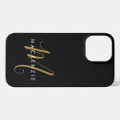 Etui iPhone 13 Pro Max Élégant Noir Moderne Script Monogramme (Verso Horizontal)