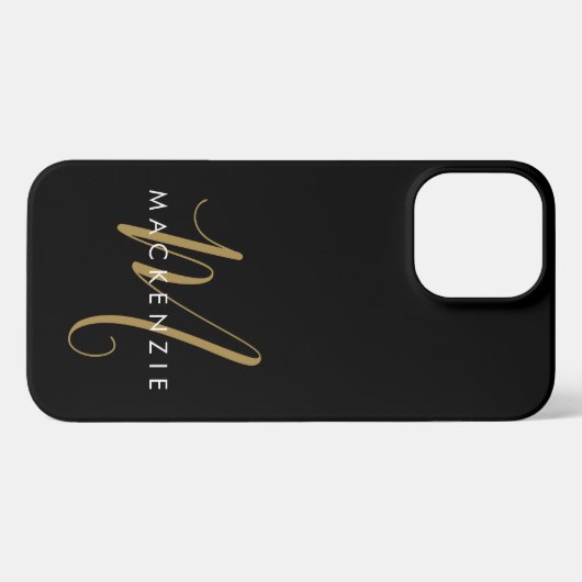 Etui iPhone 13 Pro Max Élégant Noir Moderne Script Monogramme (Verso Horizontal)