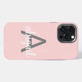 Etui iPhone 13 Pro Max Élégant rose moderne monogramme nom (Verso Horizontal)